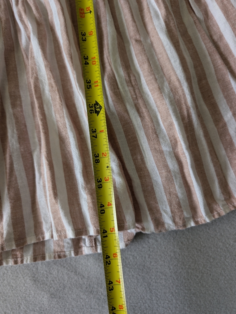 Linen Blend Tie Strap Ruffle Tier Coastal Neutral Striped Midi Dress Sz L Beach image 10